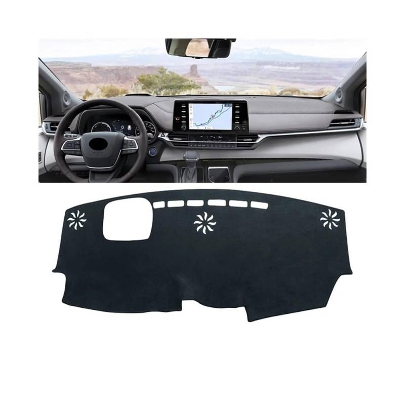 Auto Armaturenbrett Abdeckung Auto Dashboard Vermeiden Licht Abdeckung Matte Sonnenschutz Nicht-Slip Pat Für Toy&ota Für Sienna XL40 Hybrid 2021 2022 2023 2024(With HUD Black) von Fuicotto