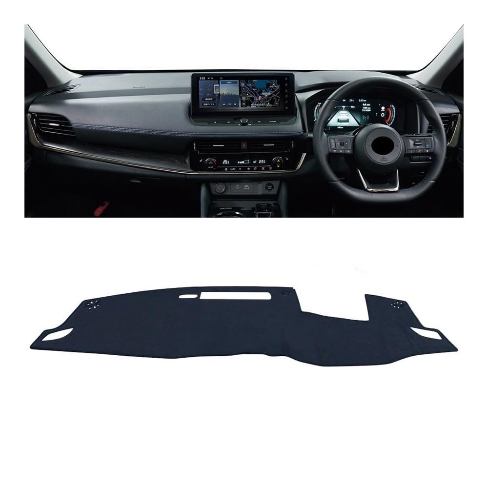 Auto Armaturenbrett Abdeckung Auto Dashboard Vermeiden Licht Abdeckung Nicht-Slip Matte Instrument Teppiche Für N&issan Für X-Trail T33 2021 2022 2023 2024(B RHD Black With HUD) von Fuicotto