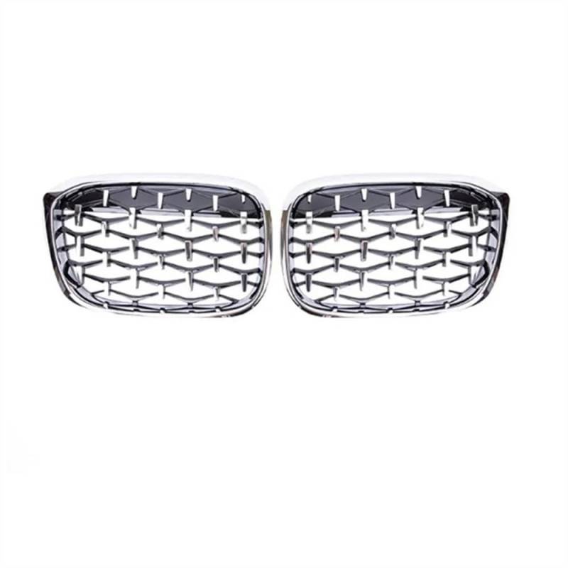 Fuicotto Auto Kühlergitter 2 Stücke Für BM&W X3 G01 G08 X4 G02 2018 2019 2020 Auto Vorderen Stoßfänger Grill Trim Racing Gitter Diamant Niere Grille Glänzend(All Silver) von Fuicotto