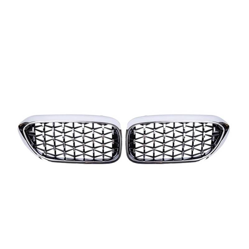 Fuicotto Auto Kühlergitter 2PCS Auto Kühlergrill Stoßstange Niere Grill Für BM&W Für 5 Serie G30 G31 G38 2018 2019 2020 Chrom Diamant Racing Grills Meteor Stil(Full Silver) von Fuicotto