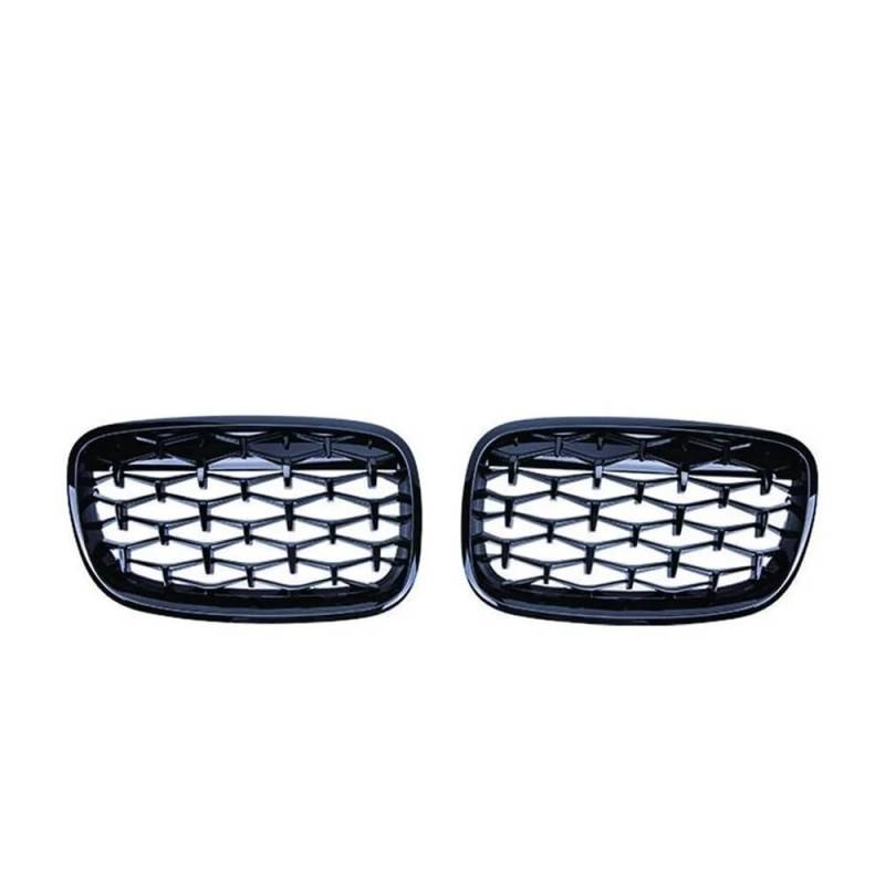 Fuicotto Auto Kühlergitter 2PCS Auto Racing Grills Diamant Nieren Grille Für BM&W Für X5 X6 E70 E71 2006-2012 2013 Chrome Meteor Stil Frontschürze Grill(Schwarz glänzend) von Fuicotto