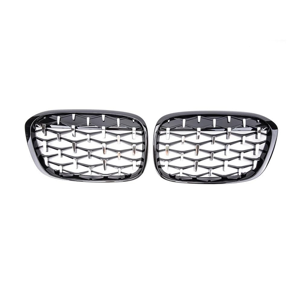 Fuicotto Auto Kühlergitter EIN Paar Diamond Grille Racing Grills Dekoration Für BM&W Für X1 F48 2014 2015 2016 2017 2018 2019 Car Front Niere Grill(Silver and Black) von Fuicotto