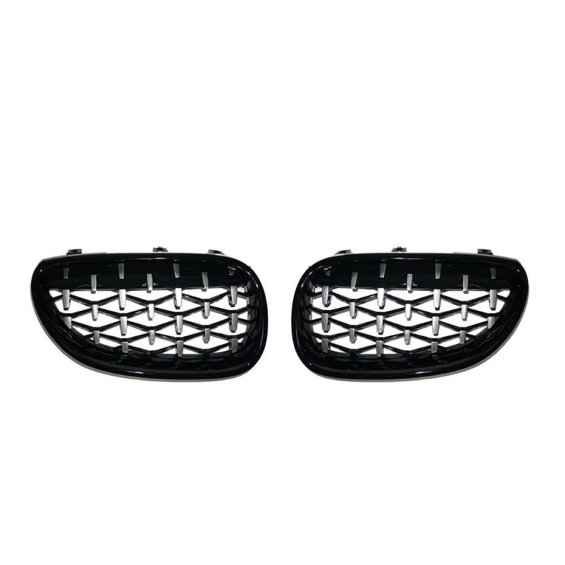 Fuicotto Auto Kühlergitter Für BM&W E60 E61 550i 535i M5 2004–2009 Frontstoßstangengitter Im Meteor-Stil EIN Paar Auto-Renngrill Diamant-Nierengitter(Black and Silver) von Fuicotto