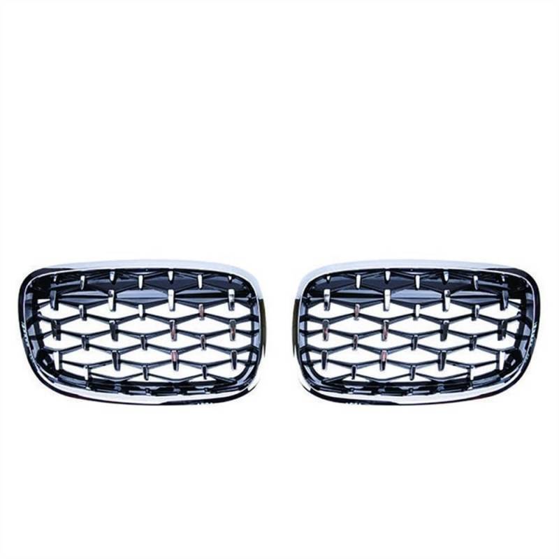 Fuicotto Auto Kühlergitter for BM&W X5 X6 E70 E71 2008-2013 One Pair Diamond Kidney Grille Racing Grill Front Grills Car Styling Meteor Style Replacement(Silver) von Fuicotto