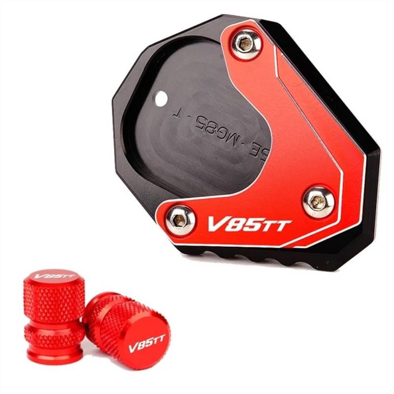 Motorrad seitenständer Platte Für Moto Guzzi Für V85TT Für V85 TT Für V 85 TT 2020 2021 2022 Motorrad Ständer Fuß Seite Stehen Enlarger Pad Ventil Kappen(Color:Red Combo) von Fuicotto