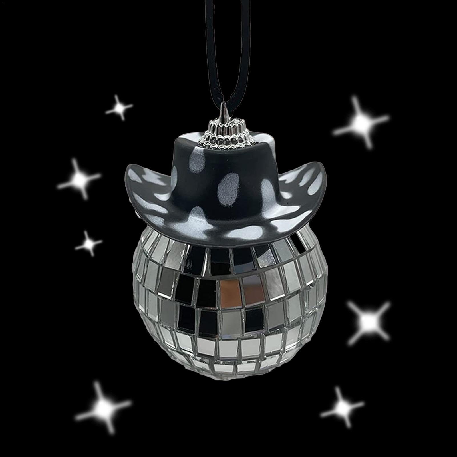 Fukamou Disco-Kugel-Auto-Spiegel-Verzierung,Auto-Innenraum-Cowboy-Hut-Dekor | Bling Car Disco -Ball, Rückansicht-Charme, Autospiegel-Ornament-Dekoration, Auto-Innenausstattung von Fukamou