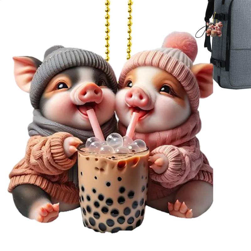 Fukamou Schweine-Autozubehör,Schwingende -Schweine-Autoverzierung | Glücksschwein-Accessoires-Ornament,Acryl-Auto-Innendekoration, 2D-Rückspiegel-Anhänger Für Kinder Und Frauen von Fukamou