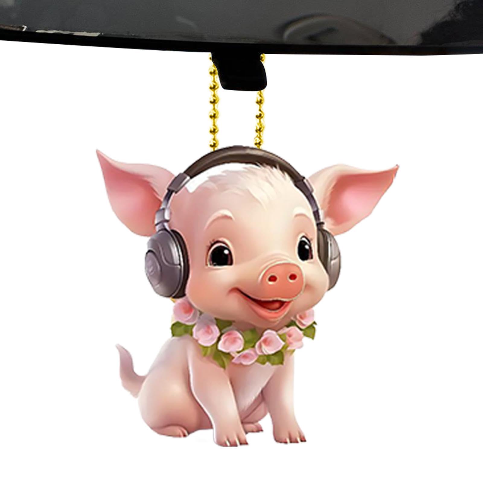 Fukamou Schweine-Autozubehör,Schwingende -Schweine-Autoverzierung | Glücksschwein-Accessoires-Ornament,Acryl-Auto-Innendekoration, 2D-Rückspiegel-Anhänger Für Kinder Und Frauen von Fukamou