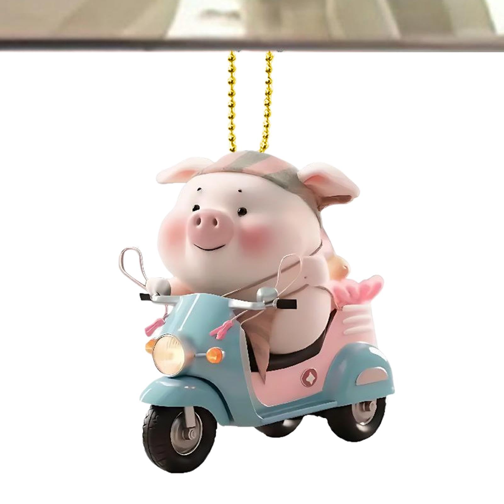 Fukamou Schweine-Autozubehör,Schwingende -Schweine-Autoverzierung | Glücksschwein-Accessoires-Ornament,Acryl-Auto-Innendekoration, 2D-Rückspiegel-Anhänger Für Kinder Und Frauen von Fukamou