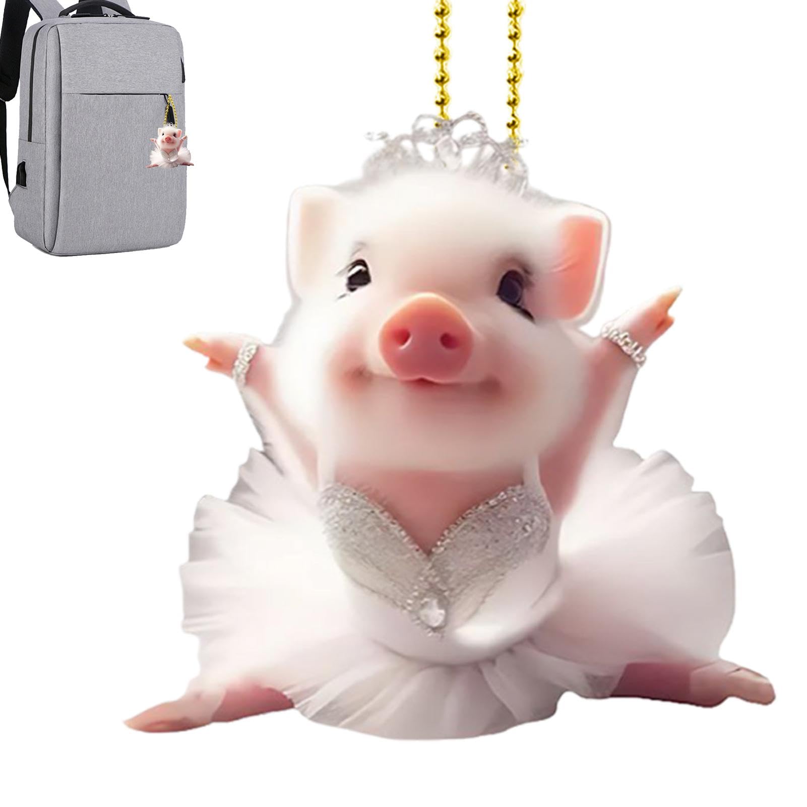 Fukamou Schweine-Autozubehör,Schwingende -Schweine-Autoverzierung | Glücksschwein-Accessoires-Ornament,Acryl-Auto-Innendekoration, 2D-Rückspiegel-Anhänger Für Kinder Und Frauen von Fukamou