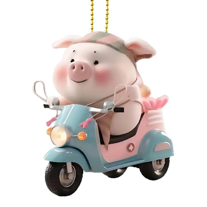 Fukamou Schweine-Rückspiegel-Anhänger, Schweine-Auto-Anhänger | Niedliche Schwein-Rückspiegel-Anhänger-Dekoration,Acryl 2D -Lustiger Schwein Weihnachtsbaum Anhänger Für Kinder Frauen Für Auto, Zuhause von Fukamou