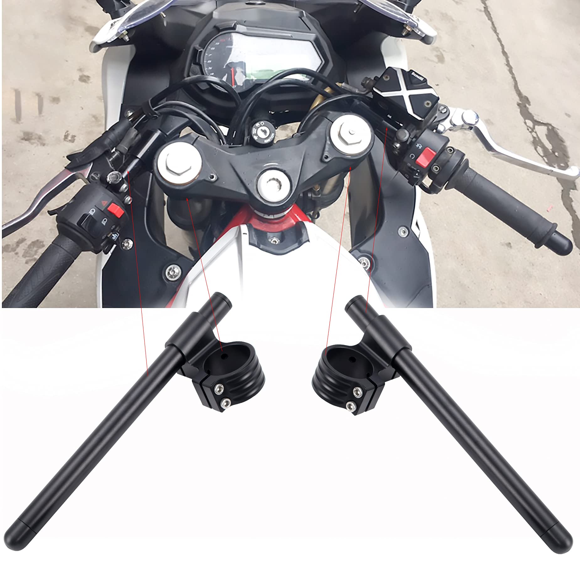 Fullibars Ø 53mm racing stummellenker set kompatibel mit Ducati 749 848 999 Street Fighter gabel Ø 53mm sportlenker racing mit neigung 7 ° mit Lenkrohre 22.2mm aus Aluminium von Fullibars