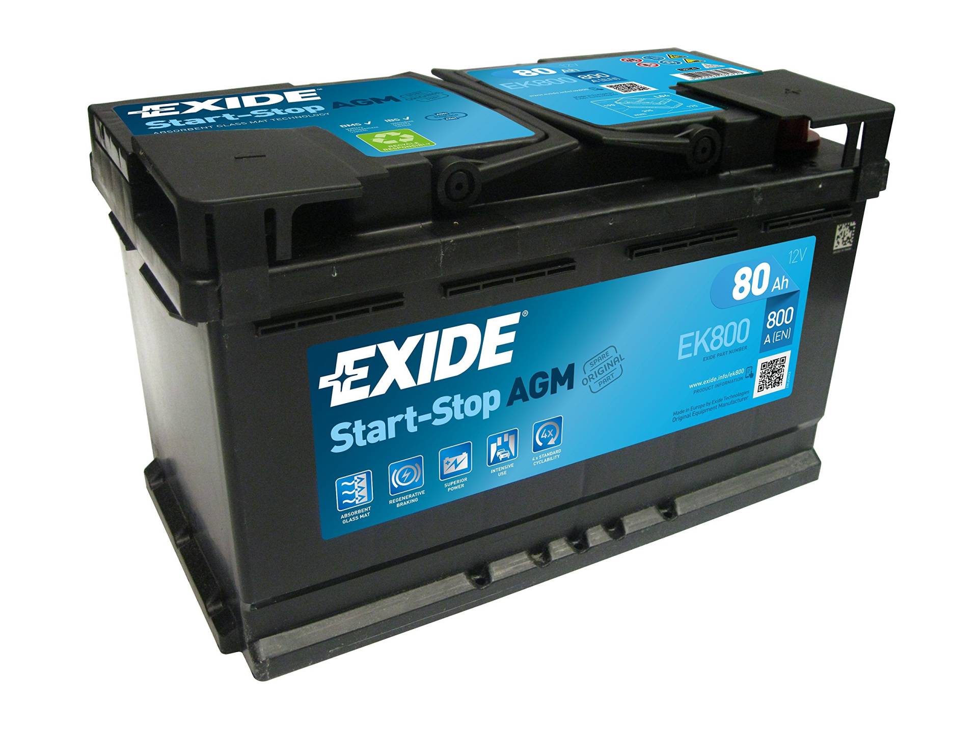 Exide Batteries EK800 AGM PKW Starter-Batterie, Schwarz, 31.5 x 17.5 x 19 cm von Exide