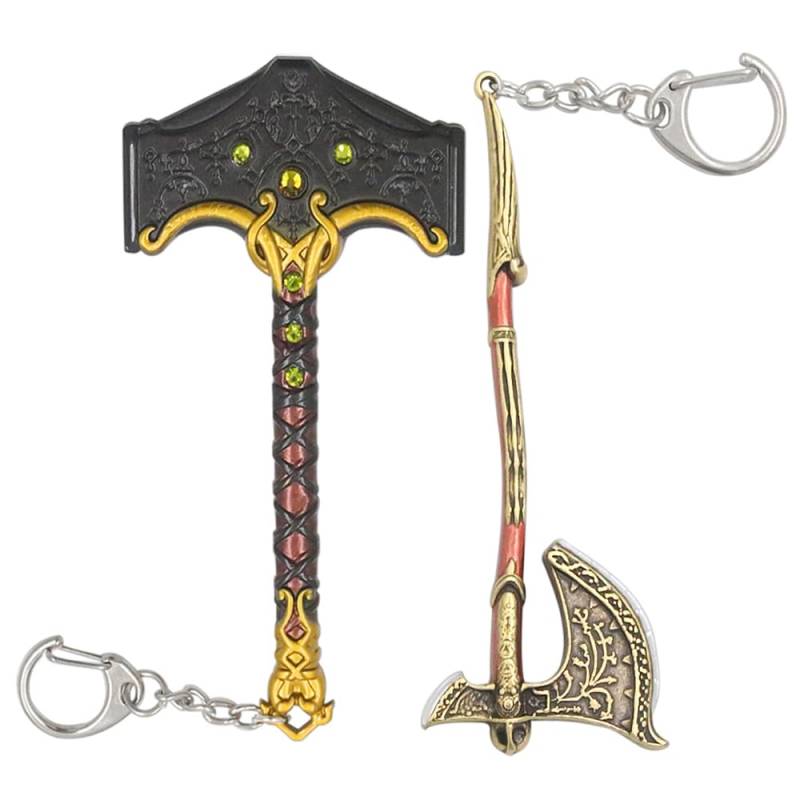 God of War Kratos Schlüsselanhänger – Game Weapon Blades of Chaos & Leviathan Axt Kette – Geschenke für Jungen, Teenager, Männer, Fans, Gow-Set, Einheitsgröße von FunBoat