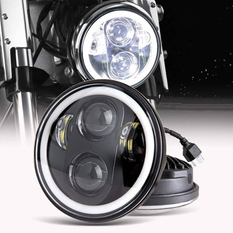 5.75 Zoll LED Motorrad Scheinwerfer Frontscheinwerfer Angel Eye weißer für Harley-Davidson-Wasserdichter Jeep von MIRTHBUY