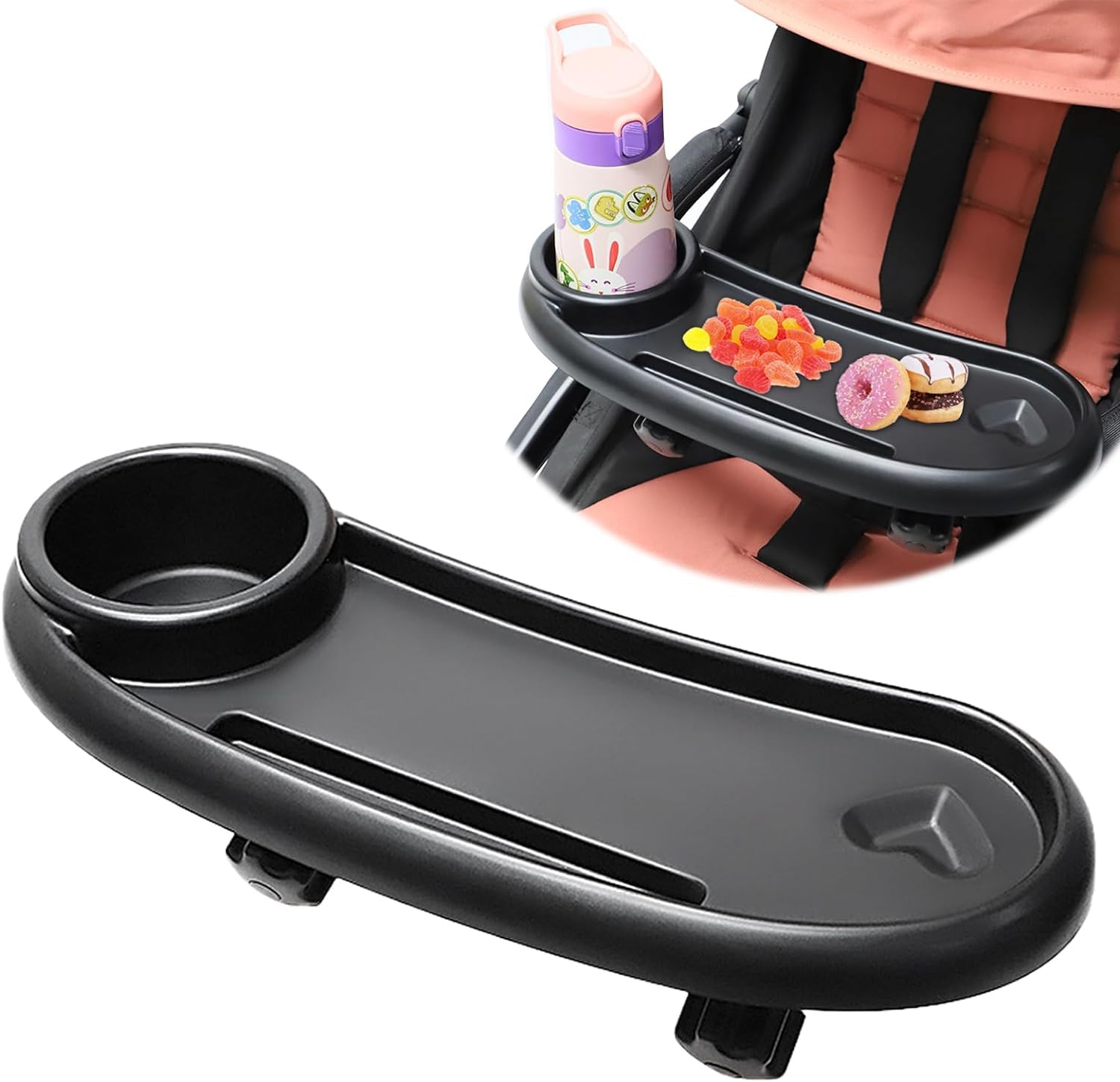 3 in 1 Snack Tablett für Kinderwagen, Kinderwagen mit Snack Tablett und Getränkehalter, 360 Grad drehbares Kinderwagen Snack Tablett, Universal Kinderwagen Snack Tablett Zubehör von Funmo