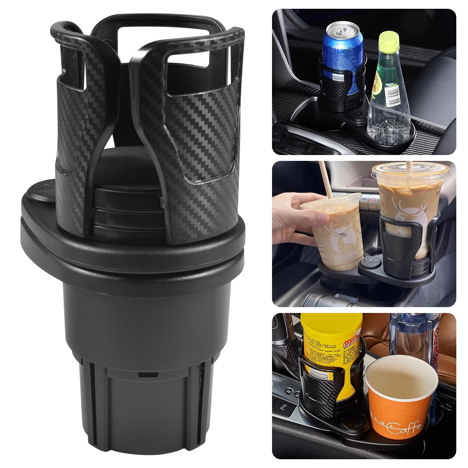 Car Verstellbar Cupholder,Doppel Auto Becherhalter,2 in 1 Getränke Halterung,360° Drehbar Flaschenhalter,für heiß- und kaltgetränke, kompatibel mit den meisten Fahrzeugen(Schwarz) von Funmo