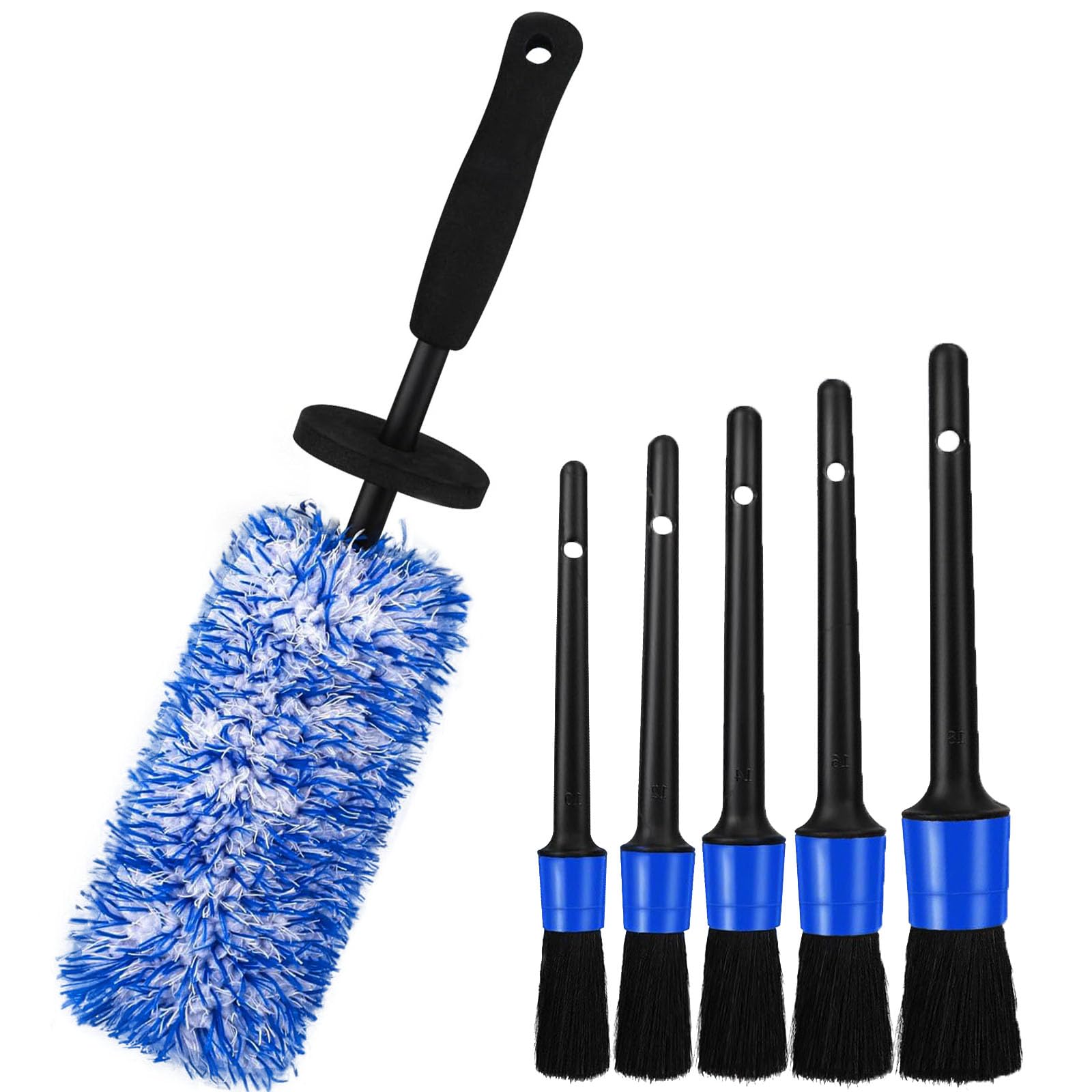 Funmo Auto Mikrofaser Felgenbürste mit Detailing Pinsel,Felgenreiniger Bürste,Wheel Brush,Alufelgen Felgen Bürste Reinigung,Kratzfreie Reinigung Bis Tief Ins Felgenbet für Alle Felgentypen von Funmo