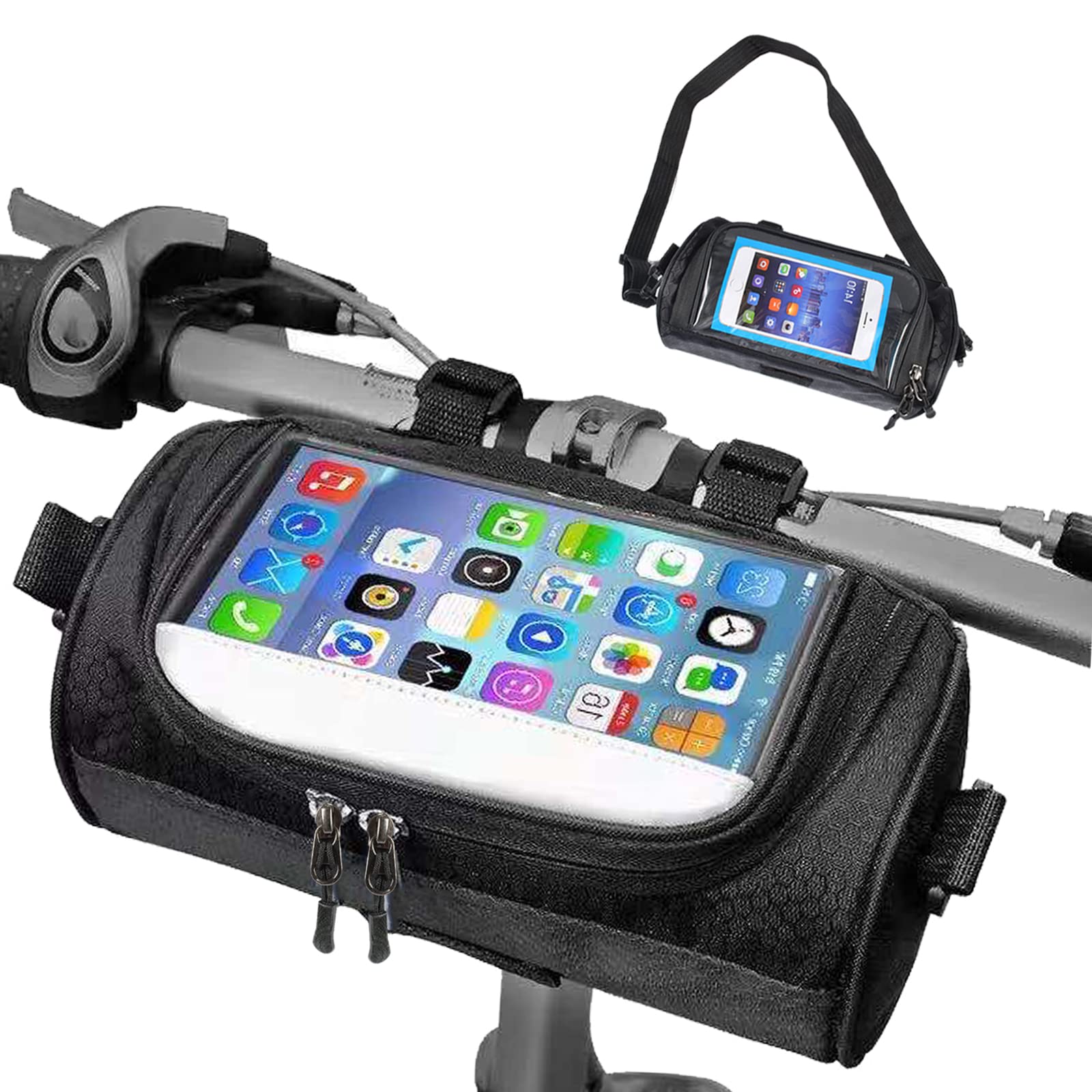 Funmo Fahrradtasche Vorne Lenker, Wasserdichter Fahrradkorb Tasche Umhängetasche Multifunktionale Wasserdicht Fahrradtasche mit Schultergurt mit Touchscreen Einstellbarer für e Bike MTB von Funmo