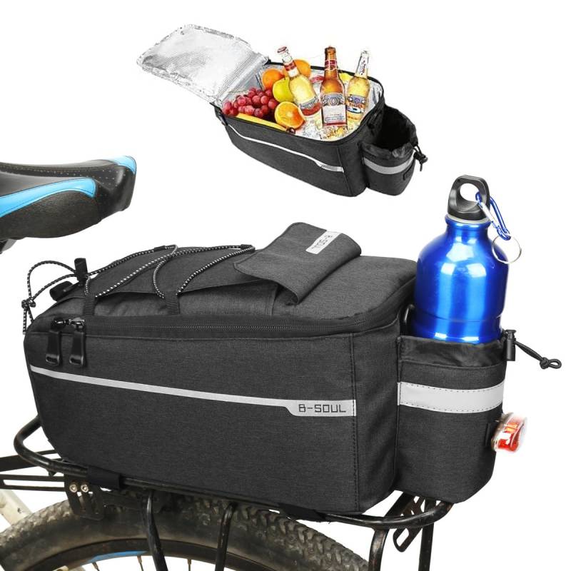 Funmo Fahrradtaschen Gepäckträger 10L wasserdichte & Reflektierende 2-In-1 Gepäckträgertasche Lsoliertasche mit Tragegriff und Schultergurt 38x16x15,5cm, Schwarz von Funmo
