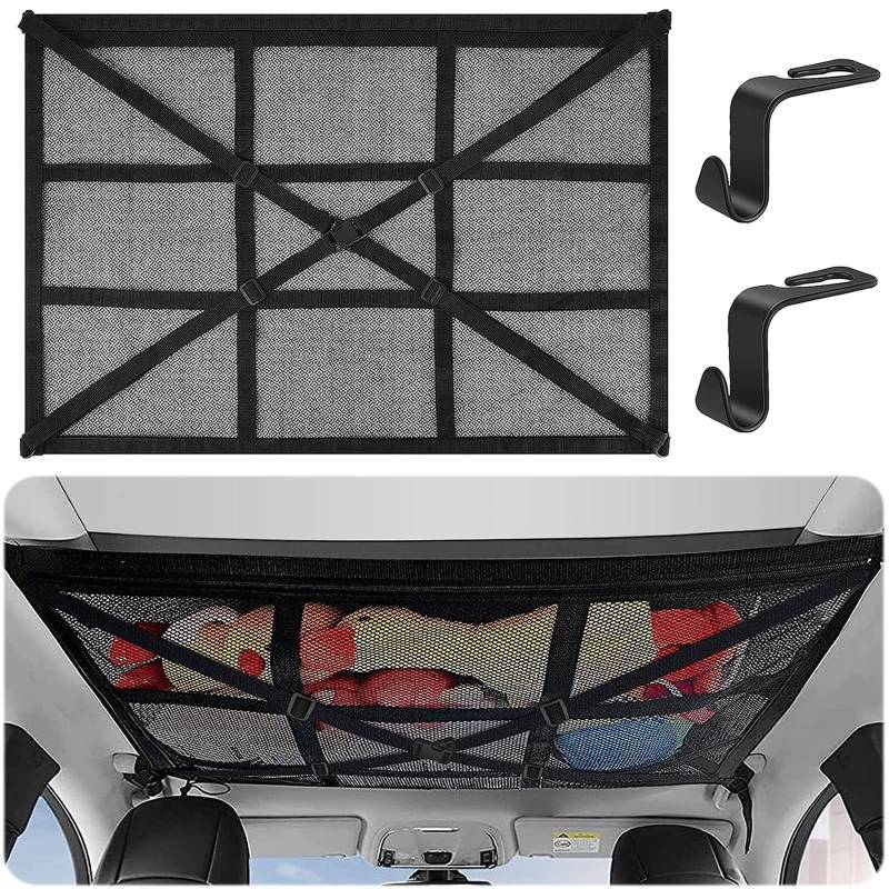 Funmo Gepäcknetz Autodach,Auto Aufbewahrung Cargo Netz Organizer Decke Auto Netztasche mit 2 Haken Universal, Vier Dach Armlehnen,SUV,Van von Funmo