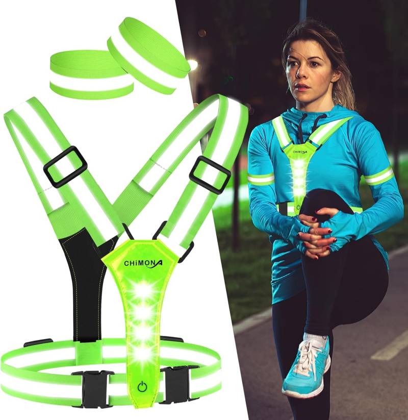 Funmo LED Laufweste Reflektorweste Warnweste Wiederaufladbare Lauflampe, Verstellbarer Taille/Schulter Laufweste, Sicherheitsweste für Joggen Wandern oder Radfahren von Funmo