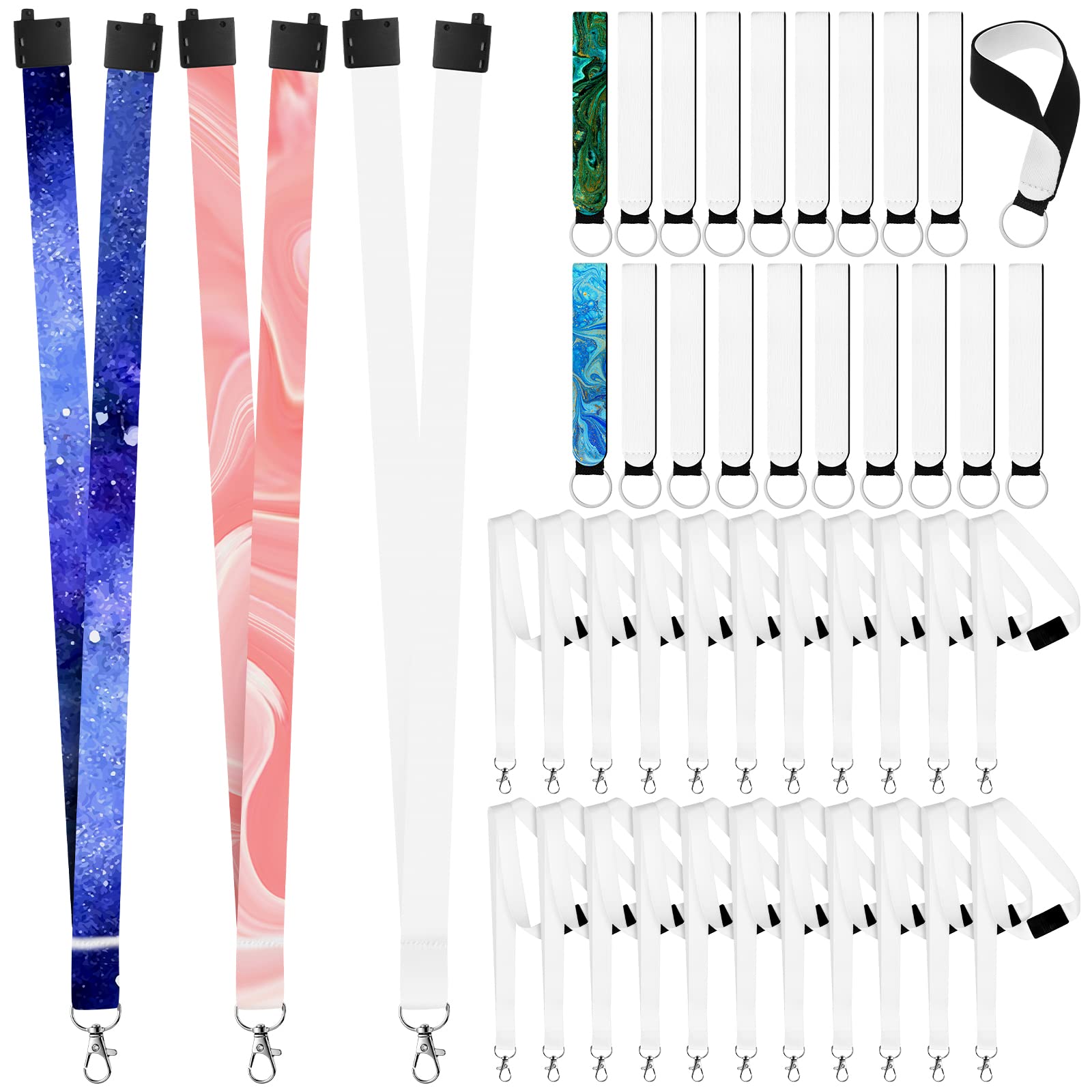 40 Stück Sublimations-Lanyard, blanko, Sublimation, Schlüsselanhänger, Rohlinge Sublimation, leere Handgelenk-Schlüsselbänder, Neopren, einziehbar, Sublimation, Umhängeband mit abnehmbaren Schnallen von Funtery