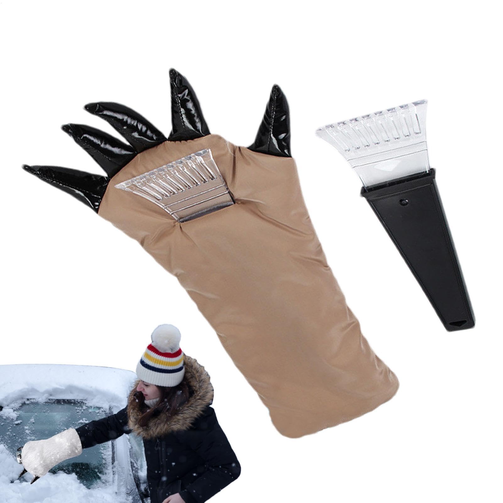 Furtryvl Eiskratzer mit Handschuh, Schneeräumschaufel für Haus – Bärenklauen-Handschuhe mit Eiskratzer, warmer Auto-Windschutzscheiben-Schaber, Handschuh von Furtryvl