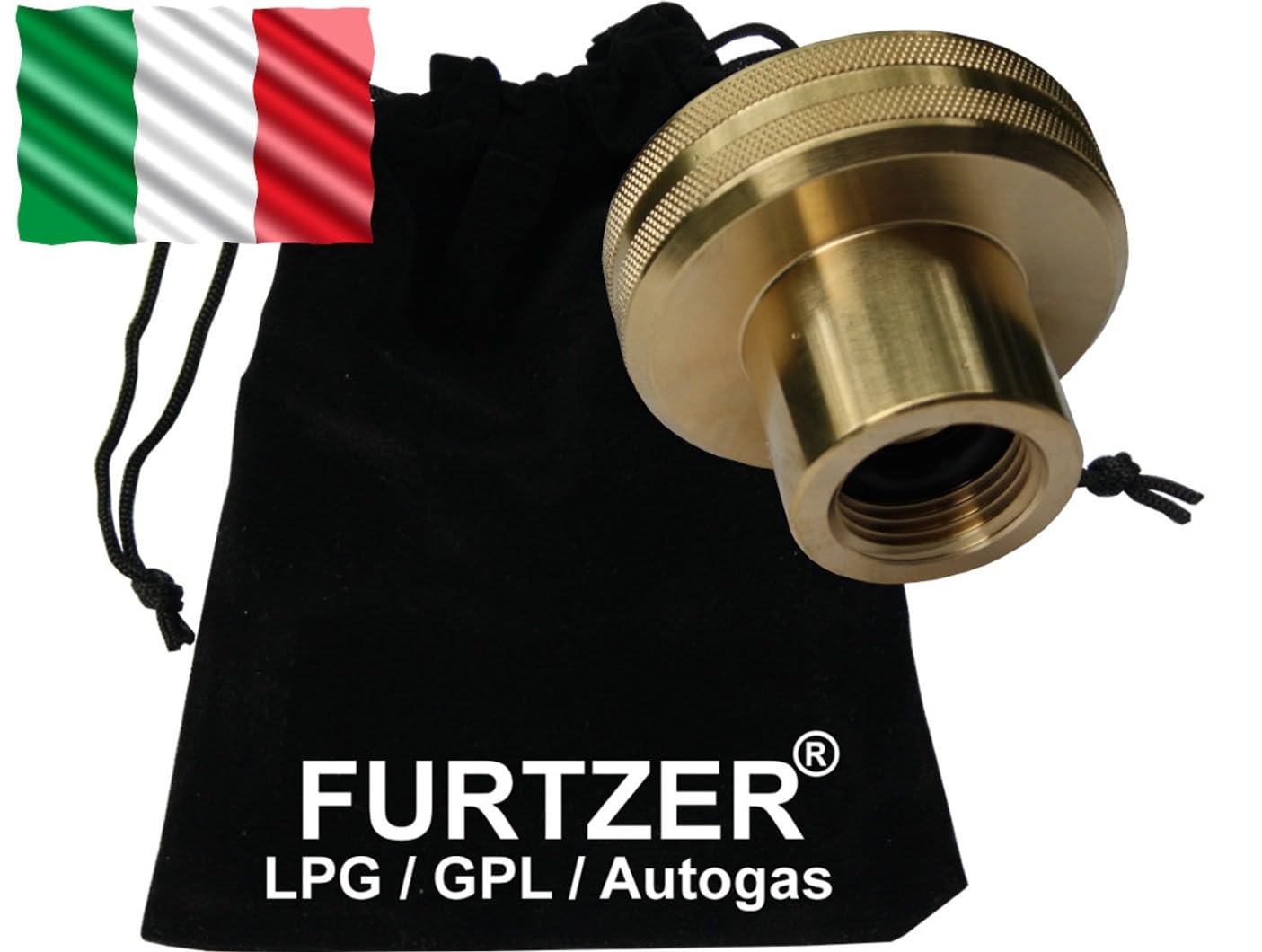 LPG GPL Autogas Tankadapter DISH Gasflaschen Propangas kurz Adapter mit Stoffbeutel by Furtzer® Perfekt für italienische Gasflaschen Italien! von Furtzer