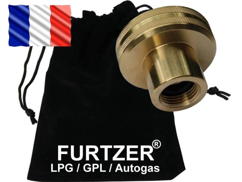 LPG GPL Autogas Tankadapter DISH Gasflaschen Propangas kurz Adapter mit Stoffbeutel by Furtzer® Perfekt für Gasflaschen Frankreich! von Furtzer