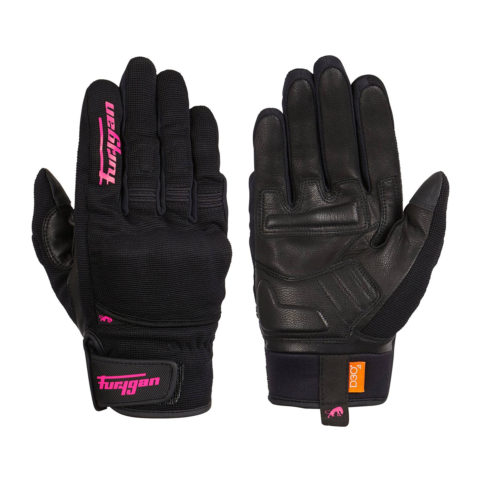 Furygan JET D3O Lady - Damen-Motorradhandschuhe- Handfläche aus 100 % Leder - Taktil - Komfort - Sommerhandschuhe - Atmungsaktiv & leicht - Mittelhandschutz D3O d30, Schwarz-Pink von Furygan