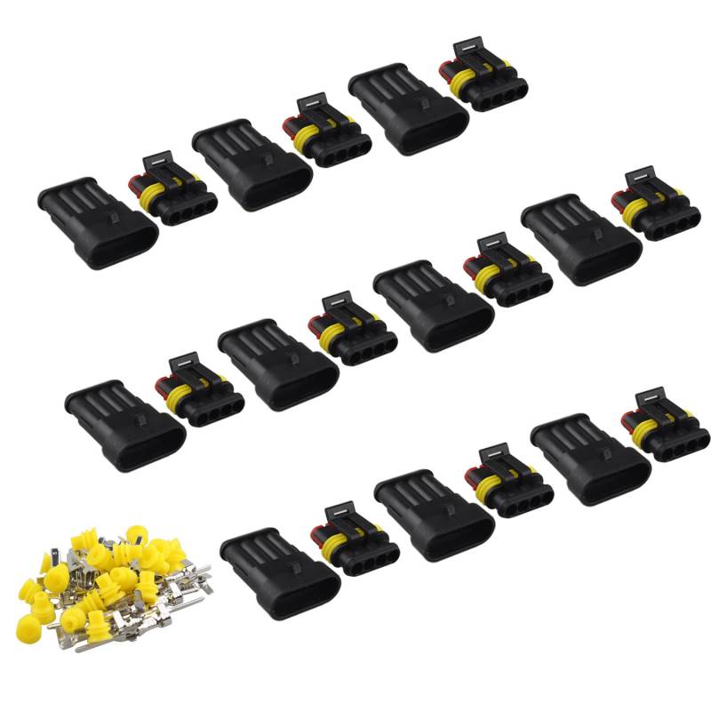 Futheda 10 x 4-polige 4-Wege-Kfz-Superseal wasserdicht IP67 elektrische Anschlussklemme, Drahtverbinder, PA66 Pin Stecker-Kit für Motorrad, Roller, Auto, LKW, Quad, Fahrrad, Wohnwagen von Futheda