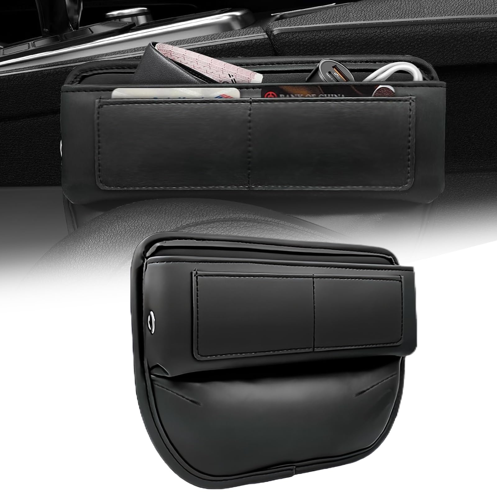 Leder Autositz Lückenfüller Organizer, Car Leather Seat Gap Organiser, Vordersitz Lückenfüller Autositz Seitentaschen Organizer, Autositz Gap Organizer Storage Box für Handys Brieftaschen Karten von Futuhada