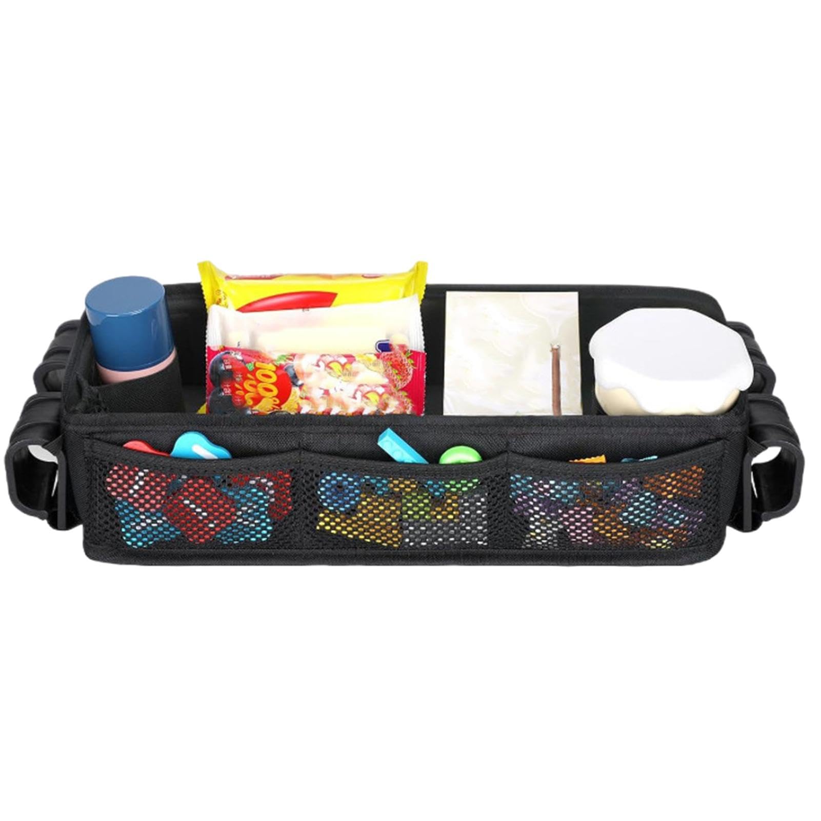 Fuuxtci Snack-Tablett für Kinderwagen, Kinderwagen-Snack-Tablett-Aufsatz | Getränkehalter-Tablett,wasserdichte Kunstlederseiten, Getränkehalter und Netztaschen zum Spielen und Essen für Kinder von Fuuxtci