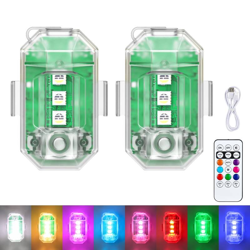 4 Stück Drahtloses Auto LED-Blitzlichter Akku mit Fernbedienung, 8 Farben Hochhelle Blitzleuchte für Auto, Drohne, LKW, Motorrad, Fahrrad (2 Stück) von Fxlpower