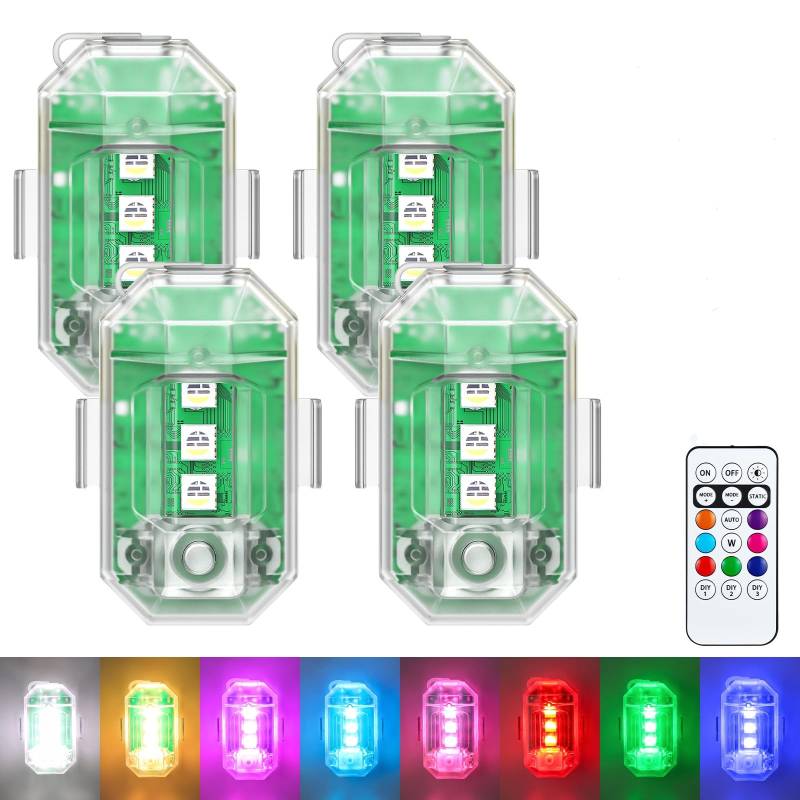 4PCS Kabellose LED Auto Innenbeleuchtung Ohne Kabel, 8 Farben Drahtloses Auto LED-Blitzlichter Akku mit Fernbedienung für Auto von Fxlpower