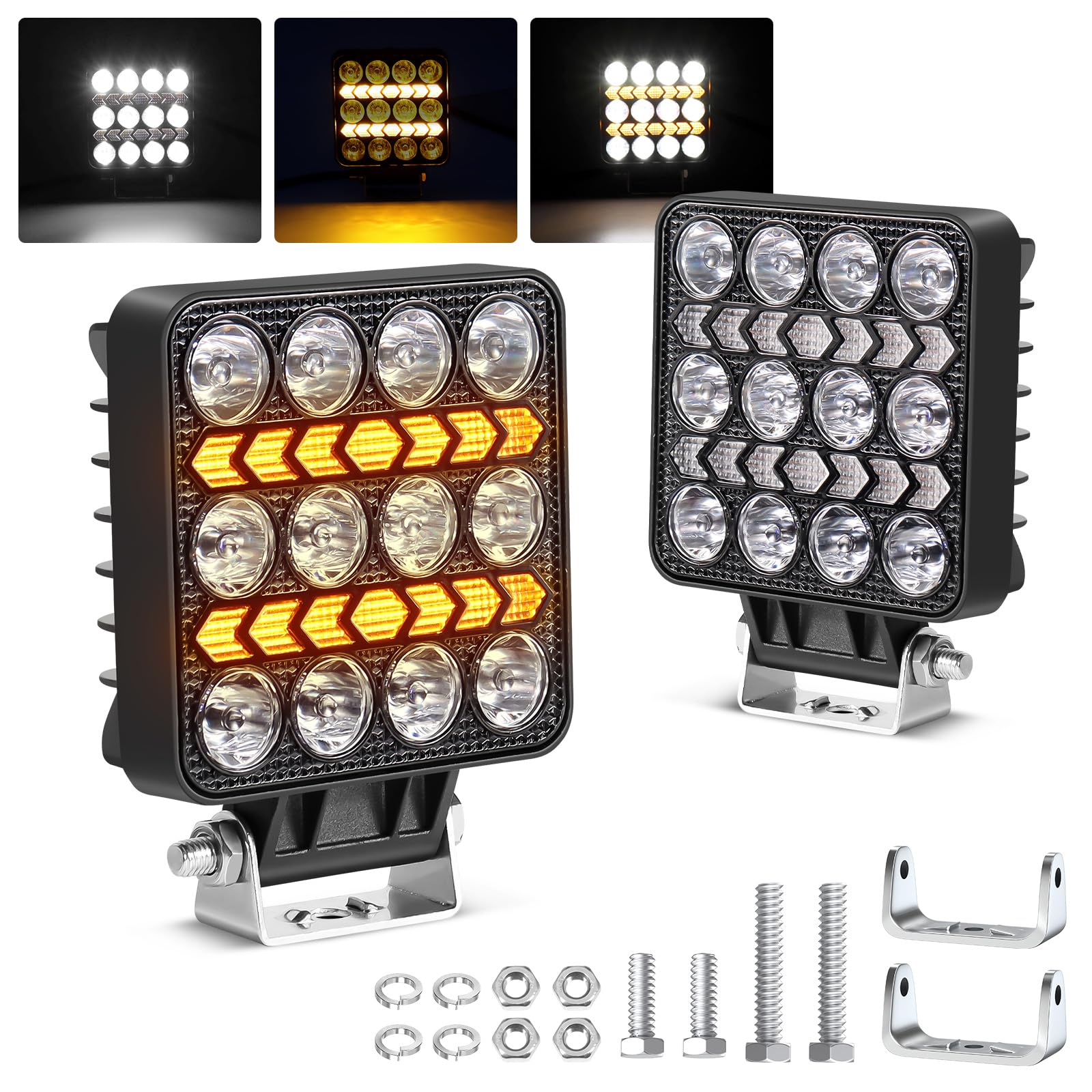 Fxlpower 2 Stück 17W LED Spot Arbeitsscheinwerfer mit Orange/Weiß Positionslicht 9-30V, IP67 Offroad led Scheinwerfer für Auto, LKW, Traktor, 4x4, ATV, Boot, Motorräder von Fxlpower