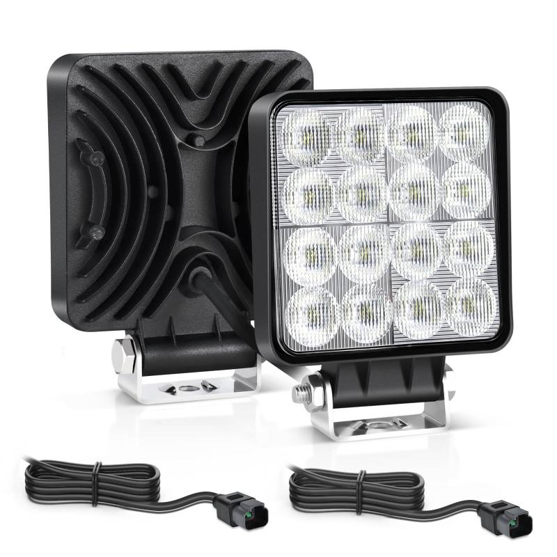 Fxlpower 2 Stück 22W LED Flutlicht Arbeitsscheinwerfer mit 1-Meter DT-2-Kontakt Kabel 12-80V, IP67 Offroad led Scheinwerfer, Rückfahrscheinwerfer für Baufahrzeuge, Landwirtschaftsfahrzeuge, Trecker von Fxlpower