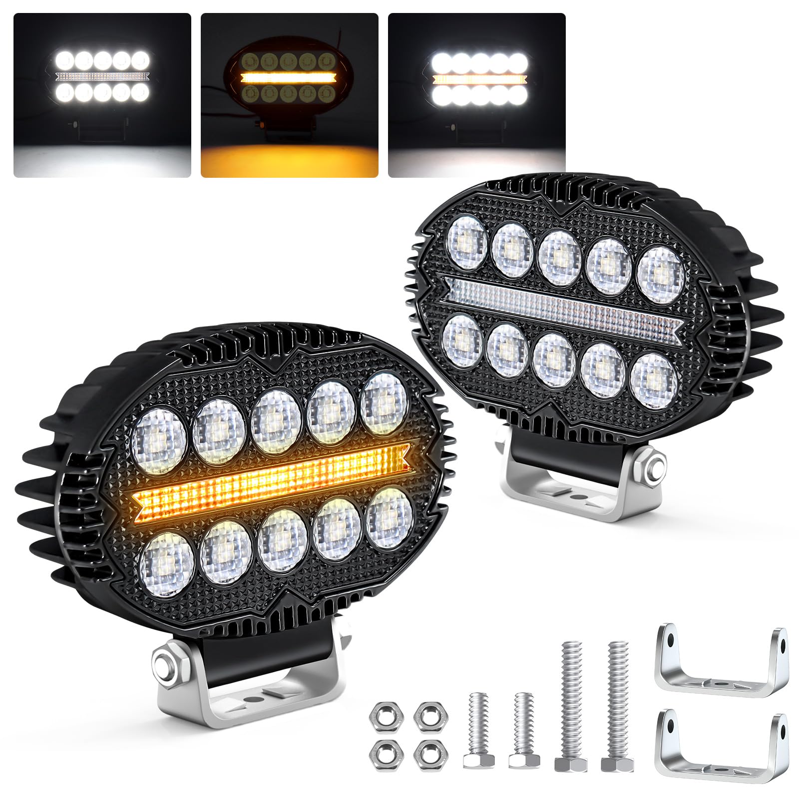 Fxlpower 2 Stück 22W LED Flutlicht Arbeitsscheinwerfer mit Orange Weiß Positionslicht 9-60V Zusatzscheinwerfer, IP67 Offroad led scheinwerfer für Auto, LKW, Traktor, 4x4, ATV, Boot, Motorräder von Fxlpower