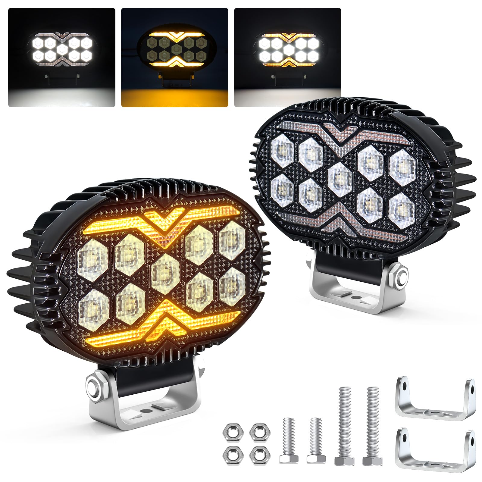 Fxlpower 2 Stück 22W LED Flutlicht Arbeitsscheinwerfer mit Orange Weiß Positionslicht 9-60V Zusatzscheinwerfer, IP67 Offroad led scheinwerfer für Auto, LKW, Traktor, 4x4, ATV, Boot, Motorräder von Fxlpower