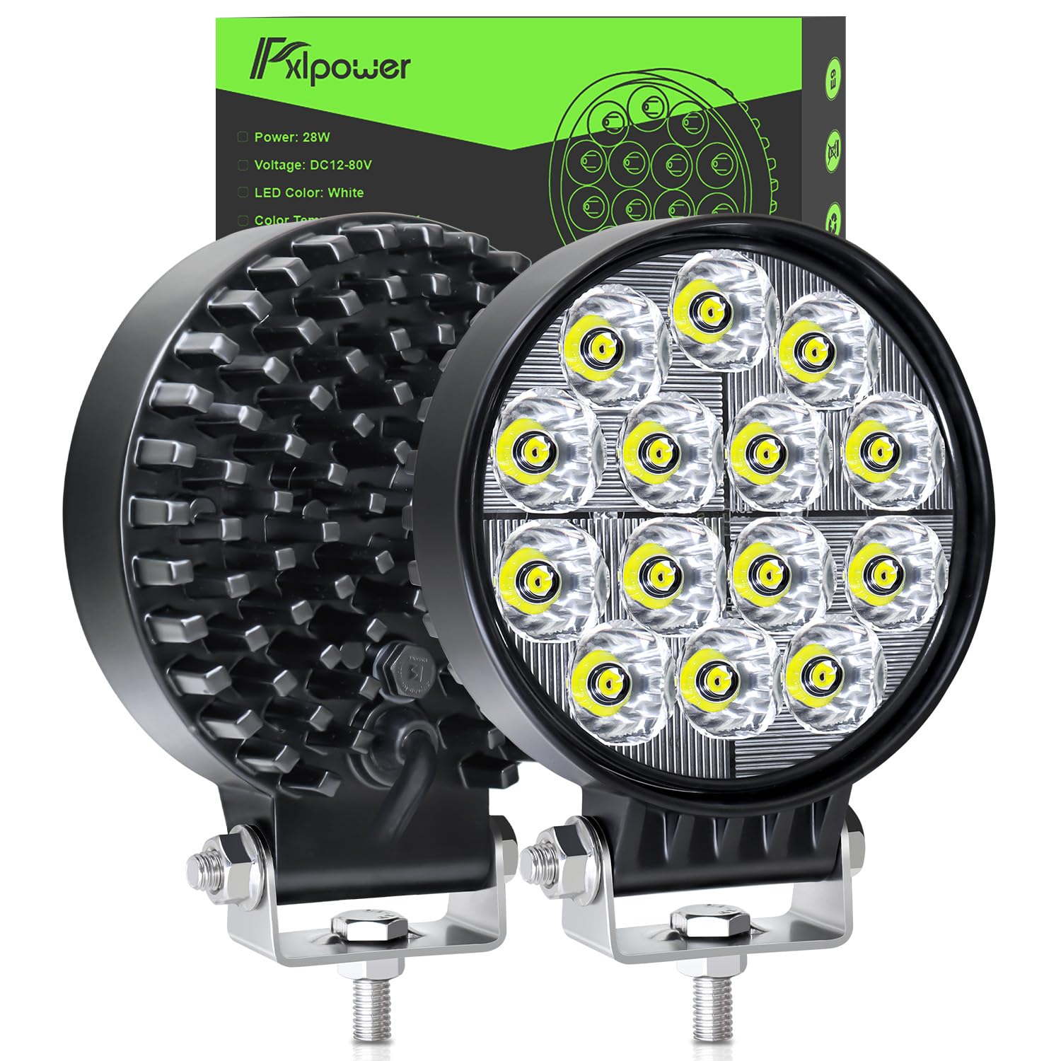 Fxlpower 2 Stück 28W LED Arbeitsscheinwerfer Traktoren 12-24 volt Offroad led Scheinwerfer für LKW, Schlepper, Baufahrzeuge, Landwirtschaftsfahrzeuge,Trecker, Bagger von Fxlpower