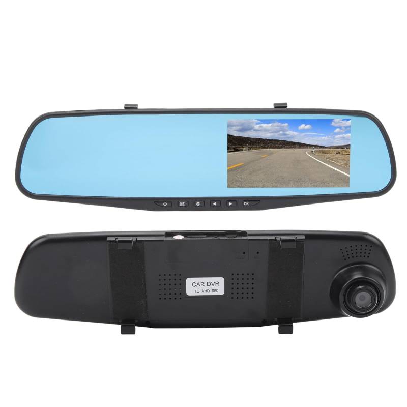 4,3-Zoll-Spiegel-Dashcam, 1080P HD-Dual-Lens-Dashcam-Rückfahrkamera, Parken, Intelligente Rückspiegelkamera (Mit 64g Speicherkarte) von Fydun