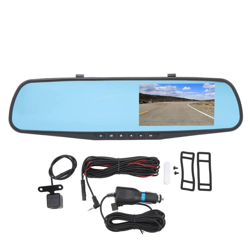 4,3-Zoll-Spiegel-Dashcam, 1080P HD-Dual-Lens-Dashcam-Rückfahrkamera, Parken, Intelligente Rückspiegelkamera (Ohne Speicherkarte) von Fydun