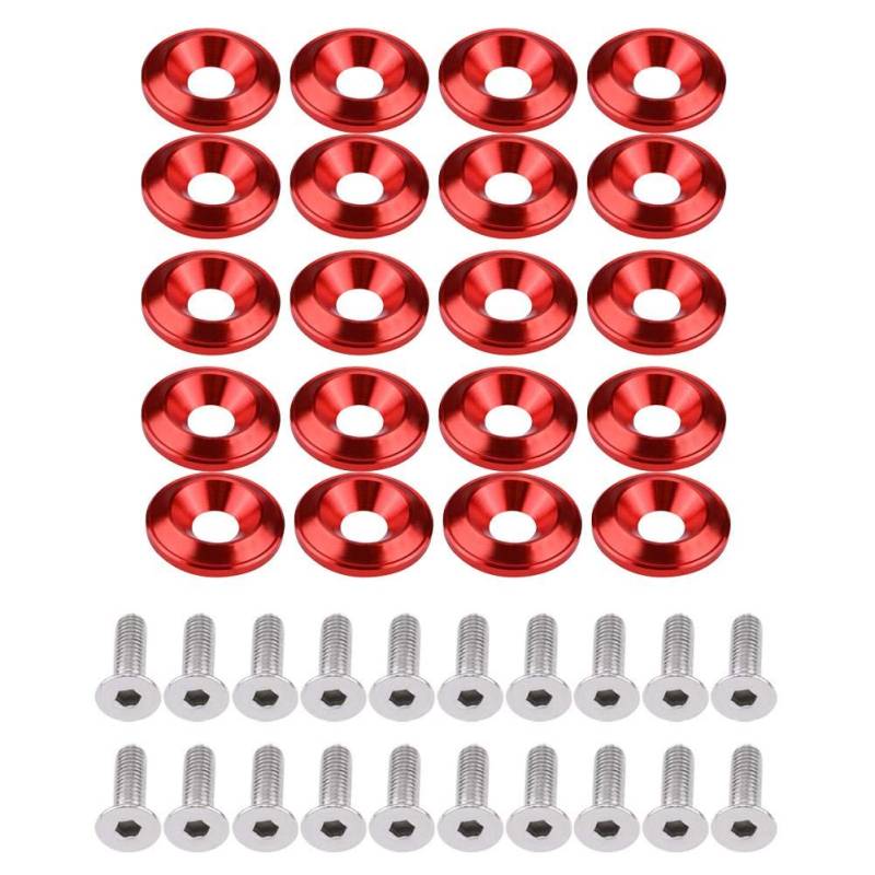 Fydun Auto Stoßstange Kotflügelscheibe 20Pcs Aluminium Washer Unterlegscheibe Motorraum Dress Up Kit Stoßstange Unterlegscheibe Schraube(Rot) von Fydun