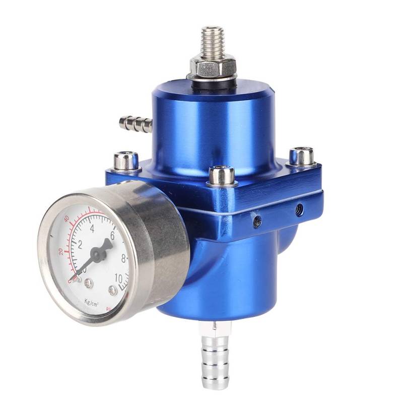 Auto Kraftstoff Druck Regler, Fydun Universal FPR Kraftstoffdruckregler aus Aluminiumlegierung mit Manometer Schlauch 0-140psi Einstellbar indruckregler(Blau) von Fydun