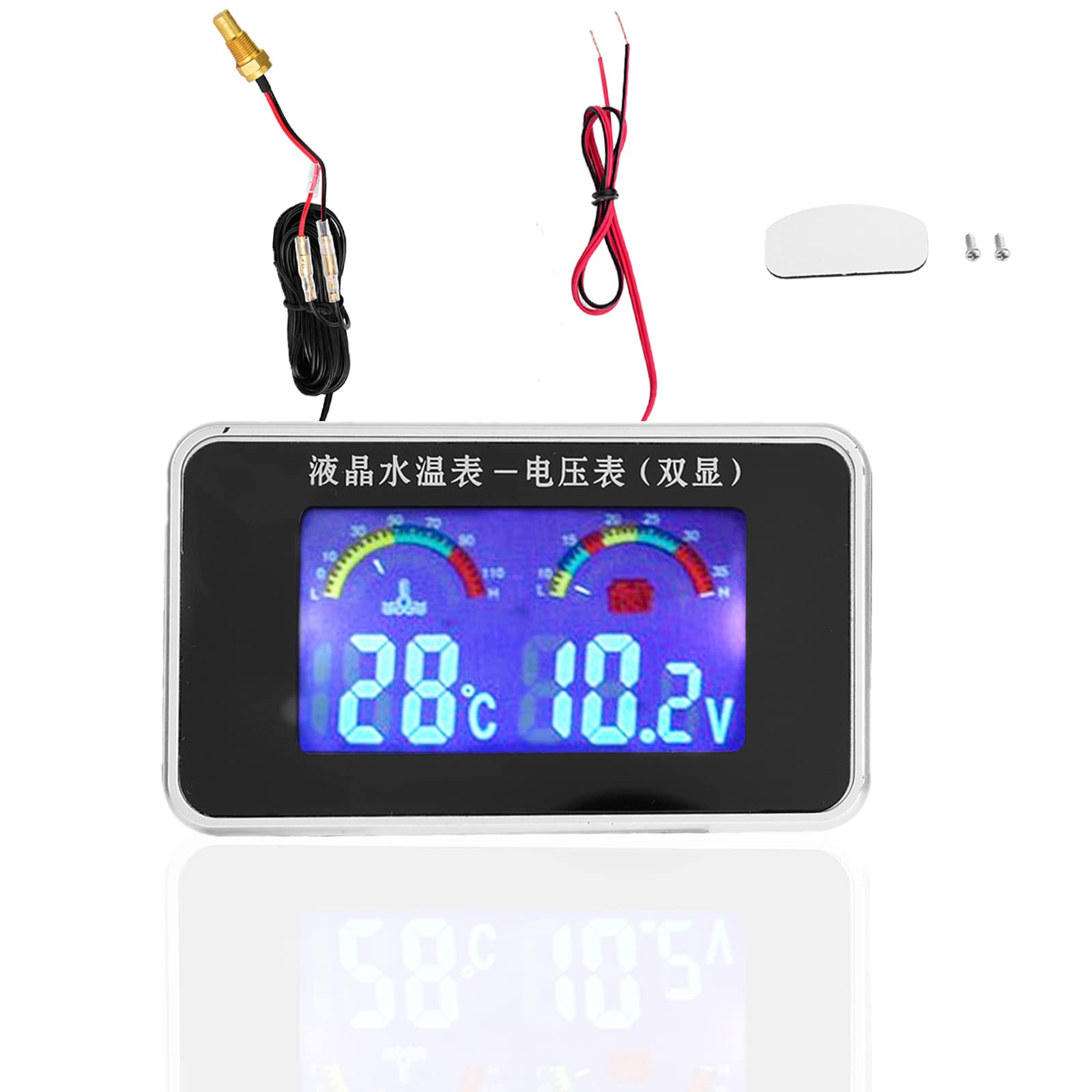 Fydun Wasserthermometer Sensor, 12 V / 24 V / 36 V Auto LCD Bildschirm Voltmeter Wassertemperaturanzeige für Auto Car Racer Truck von Fydun