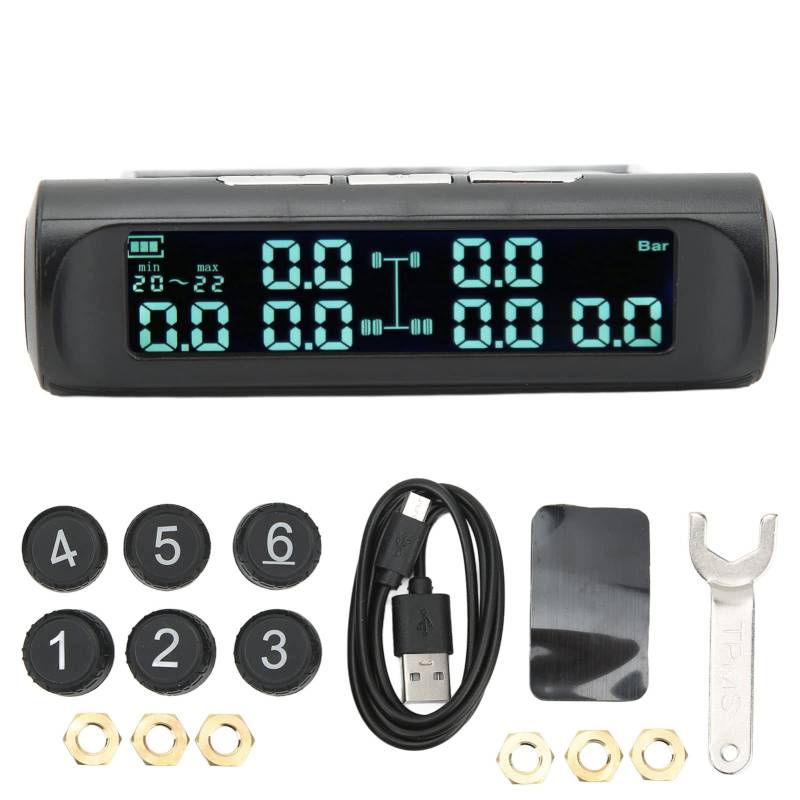 Reifendrucküberwachungssystem TPMS 6-Rad-LCD-Display Genauer Alarmton Warnung 8bar Solarladung für LKW-Wohnmobile von Fydun