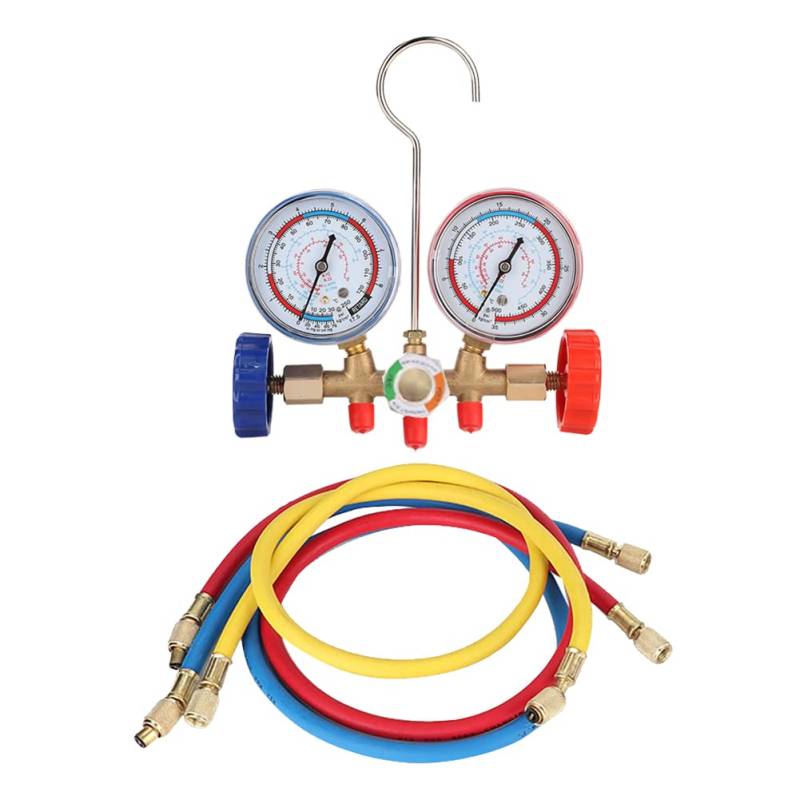 Vakuumpumpe Manifold Gauge Set, Fydun Kältemittel Klimaanlagen Werkzeuge AC Diagnose Manifold Anzeigen Set mit Schlauch und Haken Kit von Fydun