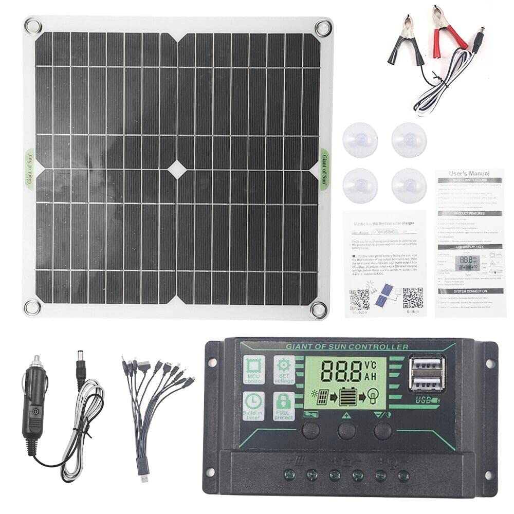 30W Solarpanel-Kit, 12V Solar-Pv-Panel-Ladegerät Mit 10-In-1-Ladeleitung 50A Controller, Outdoor-Lade-Powerbank Für Auto, Wohnmobil, Wohnwagen, Boot, Camping, Angeln von Fyearfly