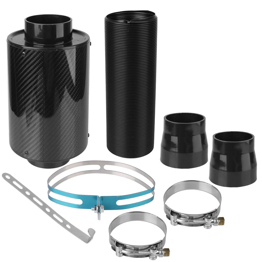 Fyuasto Auto Carbon Fiber Kaltluftfilter Feed Geschlossene Ansauginduktion Universal 1 Set Faser Ansaugfilter Box Rohrschlauch Kit von Fyuasto